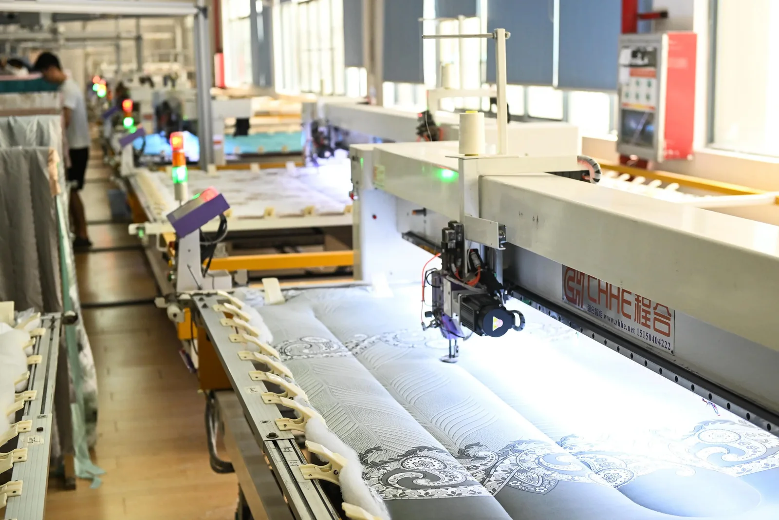 bedding production machinery on the factory floor