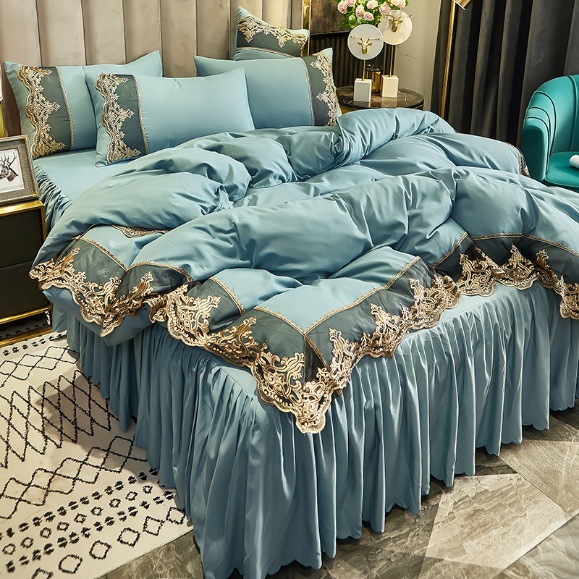 Light blue lace bed skirt collection