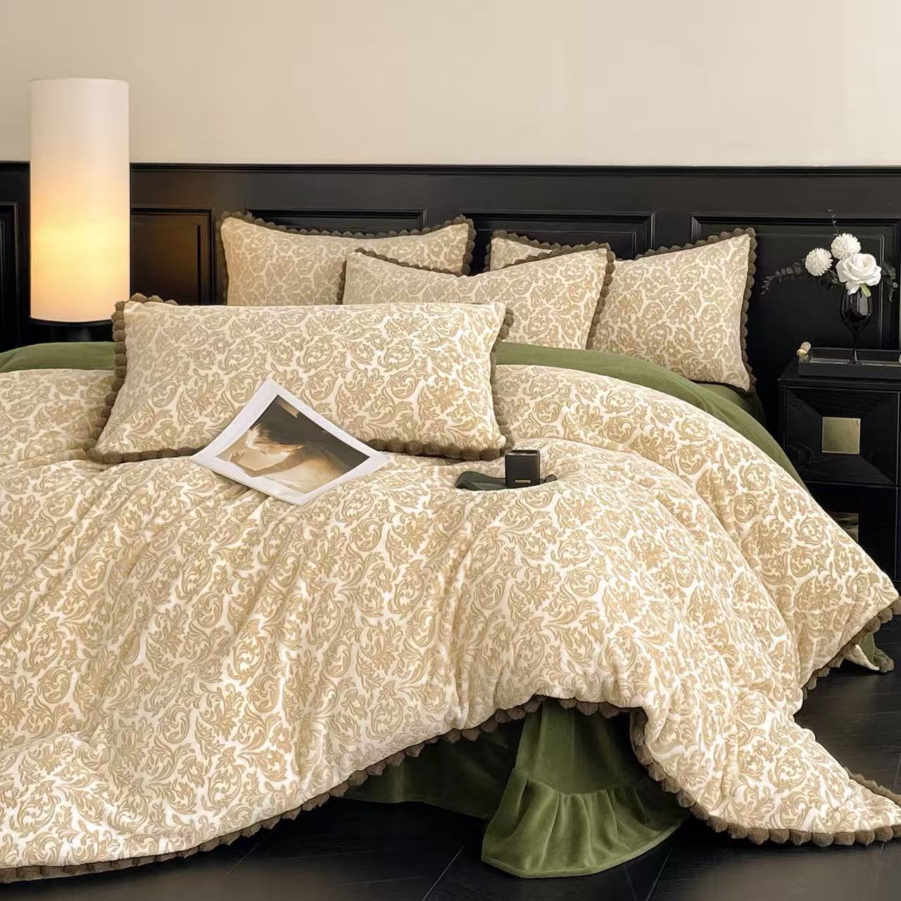 milk velvet bed skirt bedding set — style 08 for wholesale sourcing