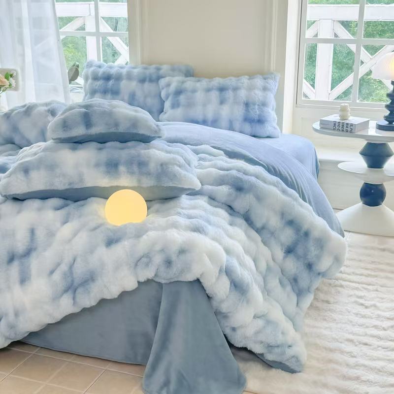 cloud blue milk velvet 4 piece bedding set for wholesale sourcing
