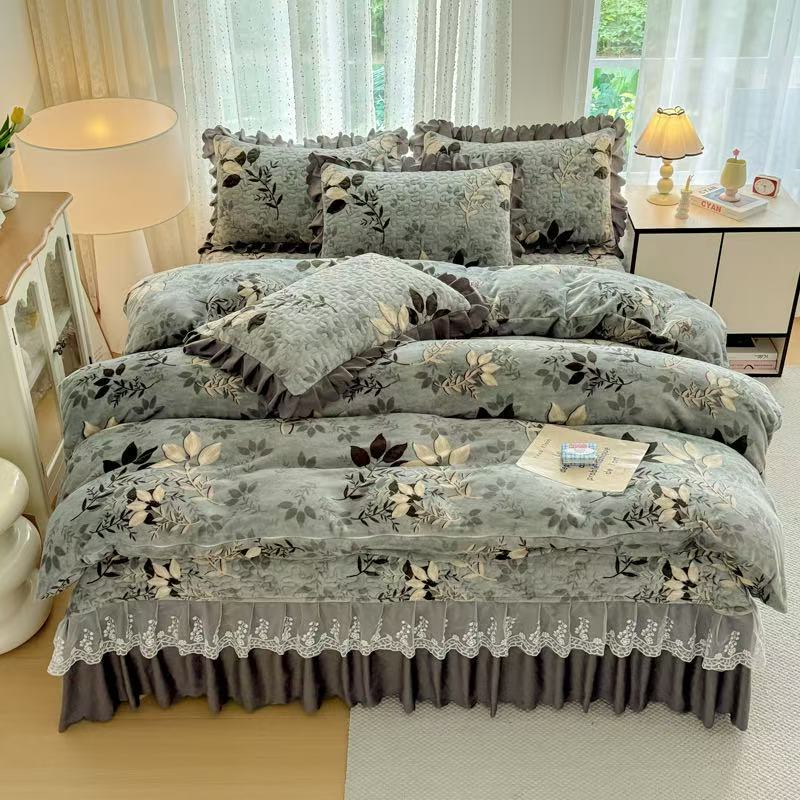 milk velvet bed skirt bedding set — style 19 for wholesale sourcing