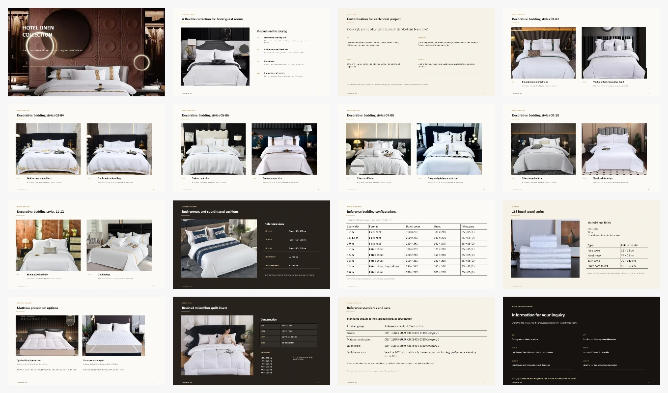 Montage preview of NEXTHOME TEX hotel linen catalog pages